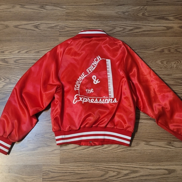 Bright Red Satin Varsity Jacket with Sporty Number Design - Picture 8 of 12